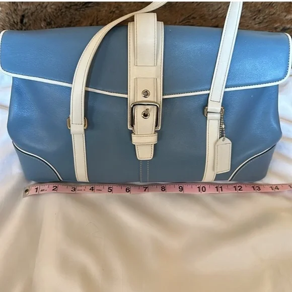 EUC Coach Hampton vintage Bag,Blue & White Leather W/Coach dust bag - Picture 9 of 14